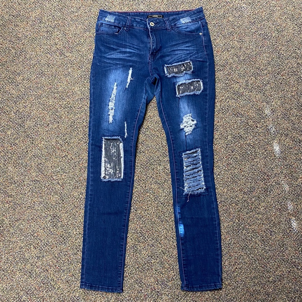 L&B distressed sequin skinny jeans 10